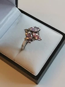 925 SILVER CZ MULTI COLOUR CLUSTER cubic zirconia RING purple pink lilac clear - Picture 1 of 12
