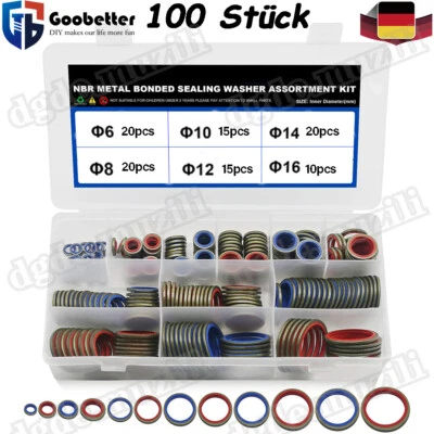 100tlg Bonded Seal Dichtungen Sortiment Hydraulik Dichtringe Gummilippe M6-M16 - Bild 1 von 4