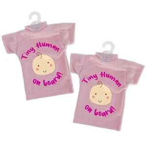 2 x Baby on Board Sign for Car Twin Pack Pink T Shirt Design with Suction Cups - Picture 1 of 6