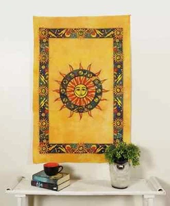 Yellow Mandala Burning Sun Tapestries Indian Wall Hanging Decor Bedspread Throw - Picture 1 of 3