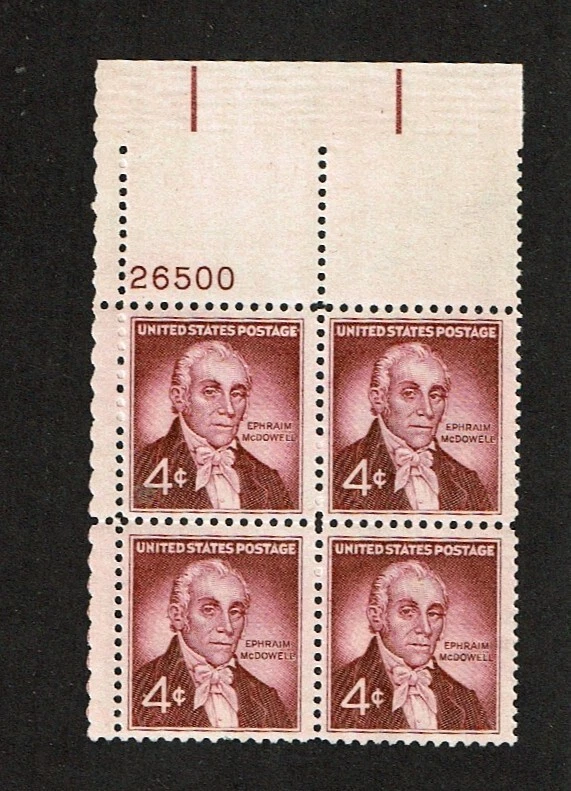 1959 U.S Commem 4c E. McDowell  Plt #Blk of 4  Sc#1138 M/NH/OG/Pristine - Image 1 of 1
