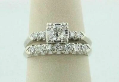 1Ct White Round Cut Stones Vintage Wedding Ring Set In Solid 925 Sterling Silver - Image 1 of 4