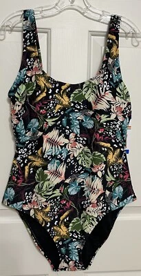 NUEVO CON ETIQUETAS OP Ocean Pacific Talla L Negro Multi Floral Una Pieza Acolchado Traje De Baño Para Mujer Foto 1 de 4