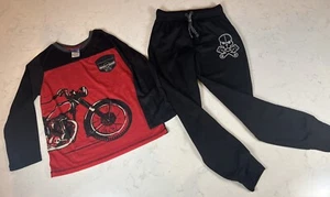 Saint Eve Kids Cycle Shop Motorcycle Skull M 10-12 PJ Set Sweat Pants L/S Shirt - Picture 1 of 11