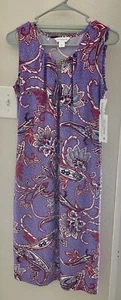 LIZ CLAIBORNE "PURPLE BLOOM PAISLEY" SLEEVELESS SUMMER SHIFT Size Small - Picture 1 of 8