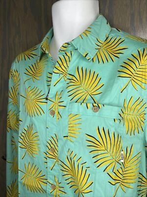 REEF Mens S Long Sleeve Colorful Cotton Stretch Green Yellow Leaves NWT $68 Rare - Image 1 of 4