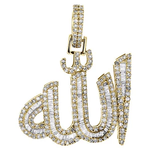 10K Yellow Gold Round & Baguette Diamond Arabic Script Allah Pendant 1.40 CT. - Picture 1 of 6