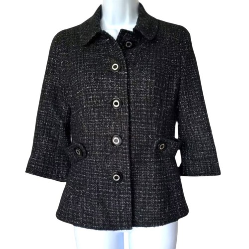 Giacca blazer classico Tory Burch nero tweed metallizzato taglia 2
