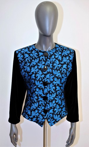 SAINT LAURENT (YSL) Giacca da sera vintage anni '80 SAINT LAURENT blu broccato e velluto nero 40FR 8US
