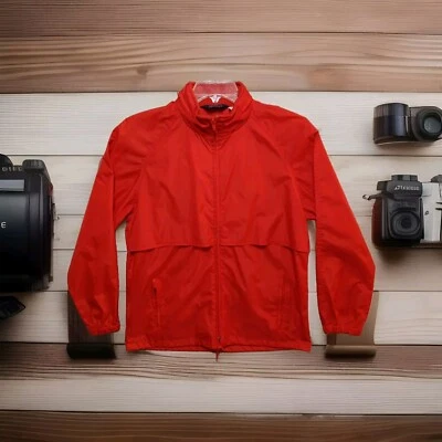 复古羊毛 Anorak 夹克女式 M 红色全拉链折叠连帽 Y2K 复古 80 年代 — 第 1/4 张图片