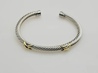 Brazalete David Yurman de plata de ley y oro de 14 quilates de 5 mm doble X tamaño grande Foto 1 de 4