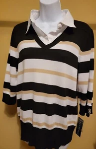NWT $49 Elementz 3/4 Sleeve Multi-Color Striped Build In Blouse Sweater Size PXL - Picture 1 of 2