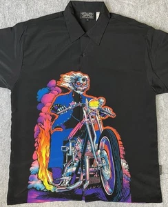 Vintage Libelle Skelett Motorrad Biker Button Down Hemd Gr. M Neon Farben - Bild 1 von 10
