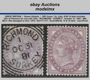 Great Britain - 1881, 1p Lilac, SG171-72, Sc88-89, VFU/MLH, Cat.$70.62 - Picture 1 of 2