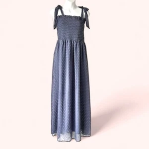 Maxi Vestido Largo Azul Calzoncillo Talla Grande Ajustable Correas de Corbata Prairiecore Cottage - Imagen 1 de 16