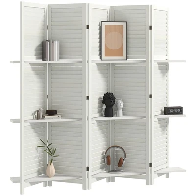 5 Panel Tall Privacy Screen Room Divider with 3 Shelves Folding Storage Bedroom - Image 1 of 4
