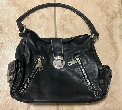 Large VTG Y2K Marc Jacobs Alice Black Leather Satchel Bag GUC Logo Thick Stitch - Image 1 of 4