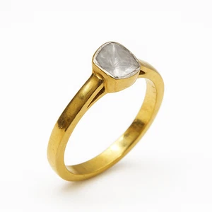 14k Gold Plated Diamond Ring, Natural Diamond Polki 925 Sterling Silver Ring - Picture 1 of 8