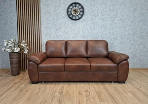 Echtleder Rindsleder  3er Sofa Oxford  Leder Couch mit Schlaffunktion Echtleder - Bild 1 von 19