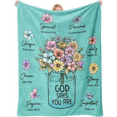 Manta cristiana para mujer, manta con flores, regalos de inspiración para mujer Foto 1 de 4