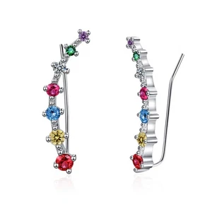 Sterling Silver 925 Climbing Earrings Ear Climber Cute Cz Earrings Delicate Gift - Picture 1 of 14