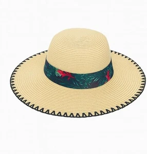 Floppy Synthetic Women’s Wide Brim Straw  Hat w/ Palm Leaf Band - UV Protection - Picture 1 of 1
