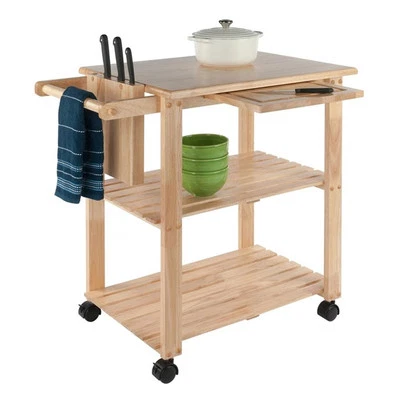 Winsome Mario Utility Butcher Block Solid Wood Kitchen Cart in Natural - Image 1 of 4