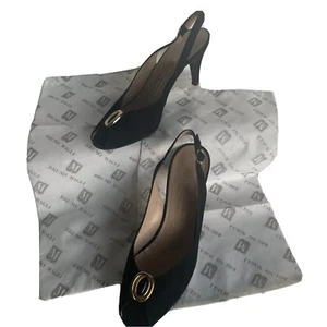 Bruno Magli size 8B Black Suede Peep Toe Slingback Heeled Sandals Italy - Picture 1 of 12