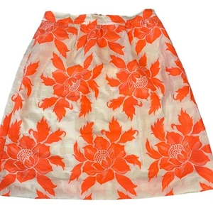 J. Crew Factory Mujer Neón Naranja Floral Hasta la Rodilla Falda Línea A Talla 4 - Imagen 1 de 7