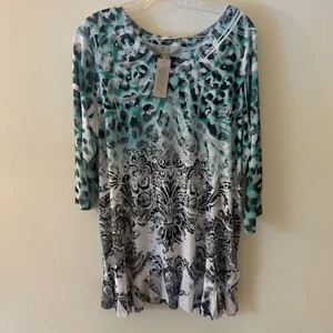 Laura Ashley Bora Bora Printed Sequin Tunic Top Green Multi Sz 1X NWTs - Picture 1 of 15