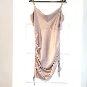 Missguided Womens 12 Blush Pink Satin Drape Neck Mini Slip Dress Ruched Sides - Picture 1 of 12