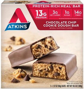 Atkins Protein-Rich Meal Bar, Chocolate Chip Cookie Dough,5 Count (Pack of 6) - Picture 1 of 7