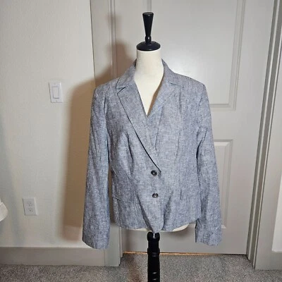 Blazer Estudio Diseño 7th Avenue Nuevo con Etiquetas Mujer 14 Mezcla de Lino Texturizado Blanco Azul NUEVO Foto 1 de 4