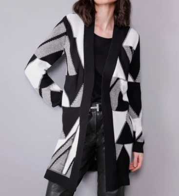 CREATION L PREMIUM 780741+ Creation L by heine Damen Long Strickjacke Jacke schwarz weiß NEU 36- 42