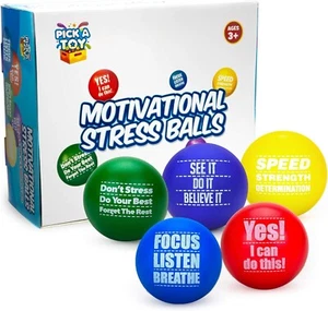 5 Pack Motivational Stress Balls by Pick A Toy Anxiety Relief For Kids & Adults - Picture 1 of 4