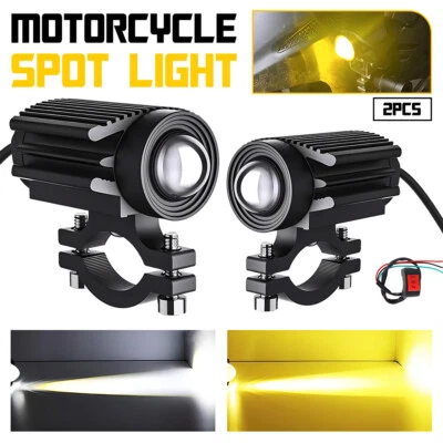 一对 LED 全地形车摩托车车头灯高/低聚光灯驾驶雾灯黄色白色 — 第 1/4 张图片