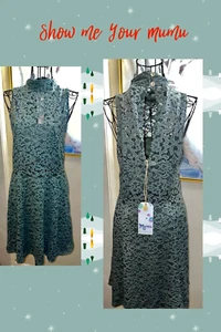 SHOW ME YOUR MUMU "ALEXA" DRESS~OLIVE GREEN LACE COVERED~FIT & FLARE~LARGE - Picture 1 of 6