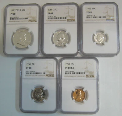 Blast White 1956 Proof Set - all 5 coins grade NGC PR68 - Image 1 of 2