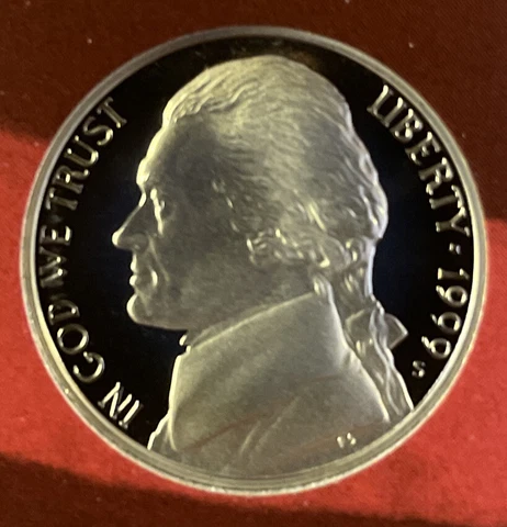 1999 S Proof Jefferson Nickel from Proof Set with Free Shipping Cover