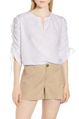 Nordstrom Signature Pull Tie Sleeve Stripe Cotton Blouse size M 149285 - Image 1 of 2