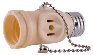 Medium Base Light Bulb Switched Socket Two Outlet Adapter Garage Pull Chain 660W - Picture 1 of 8