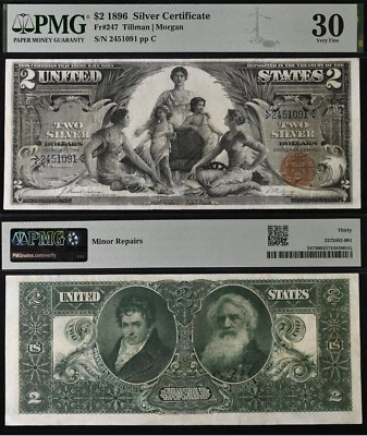 Certificado de plata de $2 de 1896 PMG 30 - Nota educativa - Sello rojo - Fr 247 Foto 1 de 3