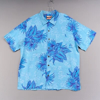 Havana Jack’s Cafe Hawaiian Shirt Men XL Blue Silk Floral Camp Button Up - Image 1 of 4