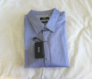 Camisa para hombre Boss Hugo Boss Ronny calce ajustado algodón liso azul precio de venta sugerido por el fabricante $145 nueva con etiquetas - Imagen 1 de 8