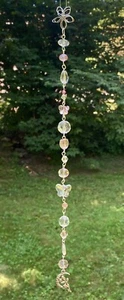 FAIRY/MOON/FLOWER CRYSTAL SUNCATCHER-PINKS-BUTTERFLIES 10.5"-HANDCRAFTED # 950 - Picture 1 of 4