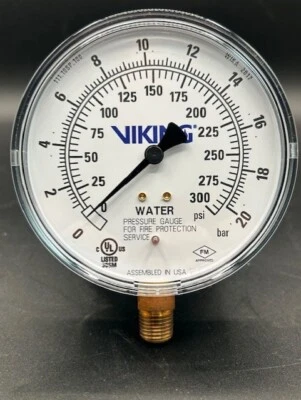 Viking Fire Protection Pressure Gauge 111.10SP 4" 300 PSI VWATERSF, Brand New