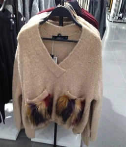 ZARA SWEATER WITH TEXTURED POCKETS CAMEL M REF.6873/166   - Picture 1 of 5