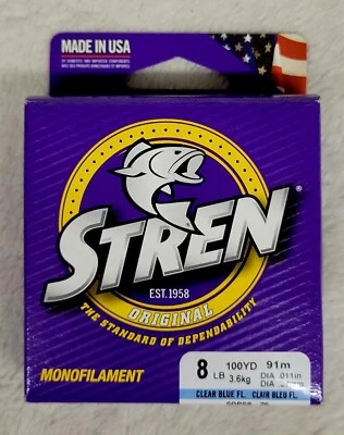 STREN ORIGINAL MONOFILAMENT FISHING LINE 8LB 100YD CLEAR/BLUE FL. - Image 1 of 2