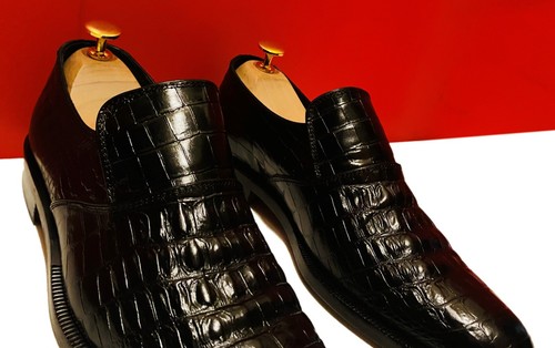 $1889 00!! SCARPE MOCASSINI DI LUSSO VERSACE UOMO PELLE DI COCCODRILLO NERO TAGLIA 41