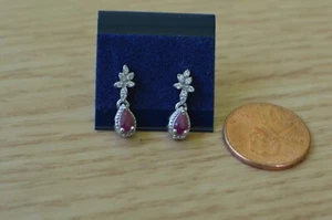 0.70ct Premium Burmese Ruby / Zircon Earrings Platinum over Fine 925 Silver VVS - Picture 1 of 12